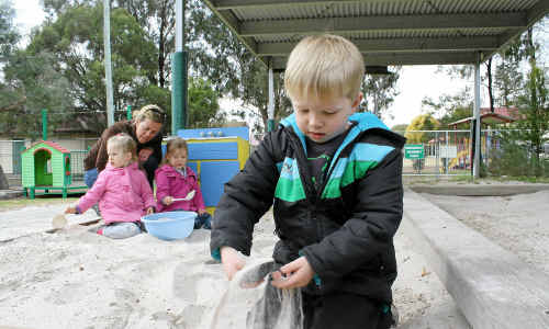 Warwick Community Kindy president Kerri Walters with Blake Ryan, Georgia Mattiazzi, Emily Day. Warwick Community Kindy president Kerri Walters with Blake Ryan, Georgia Mattiazzi, Emily Day.